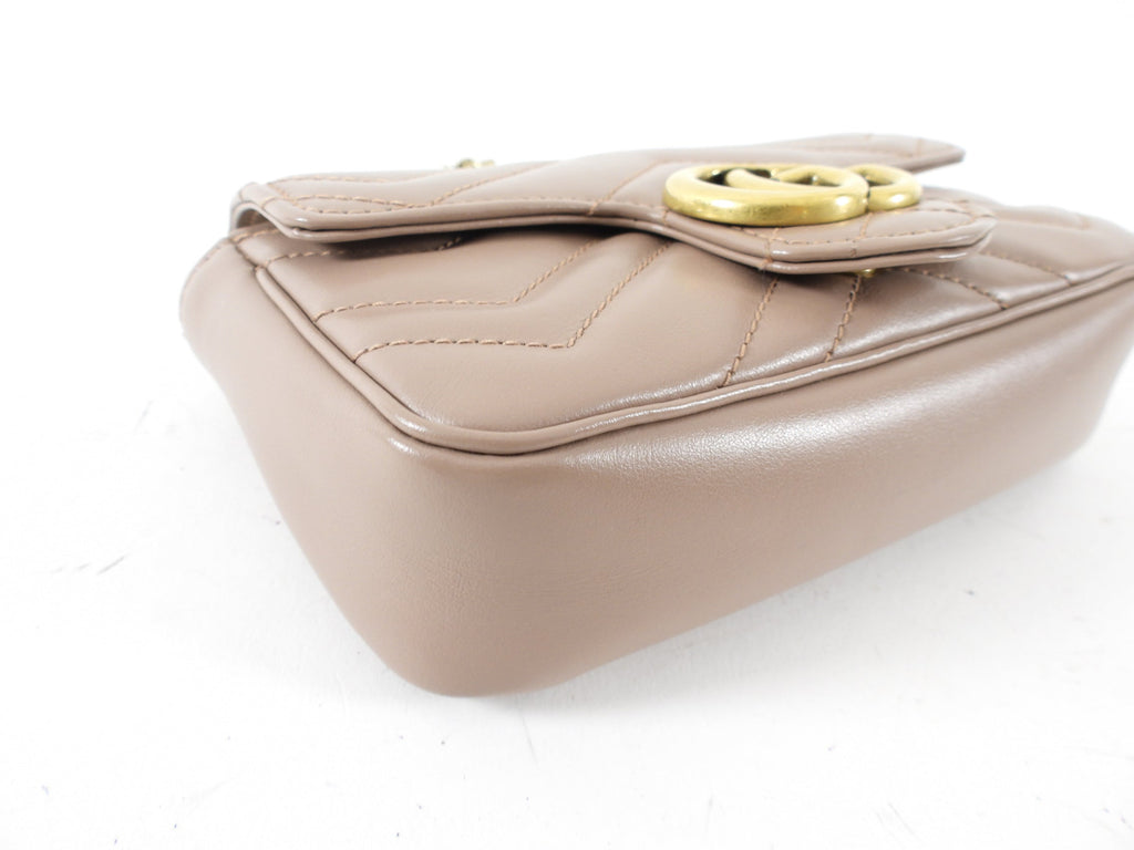 Gucci Marmont Super Mini Beige Leather Crossbody Chain Bag