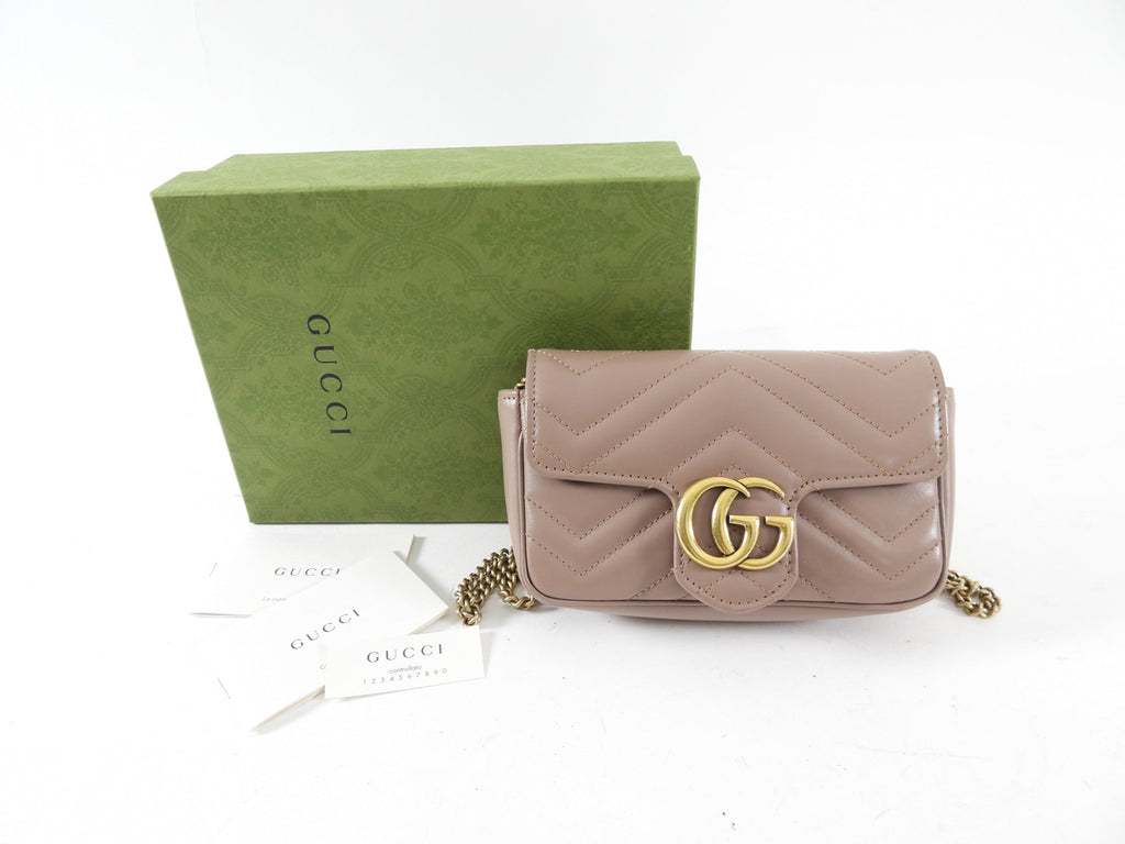 Gucci Marmont Super Mini Beige Leather Crossbody Chain Bag