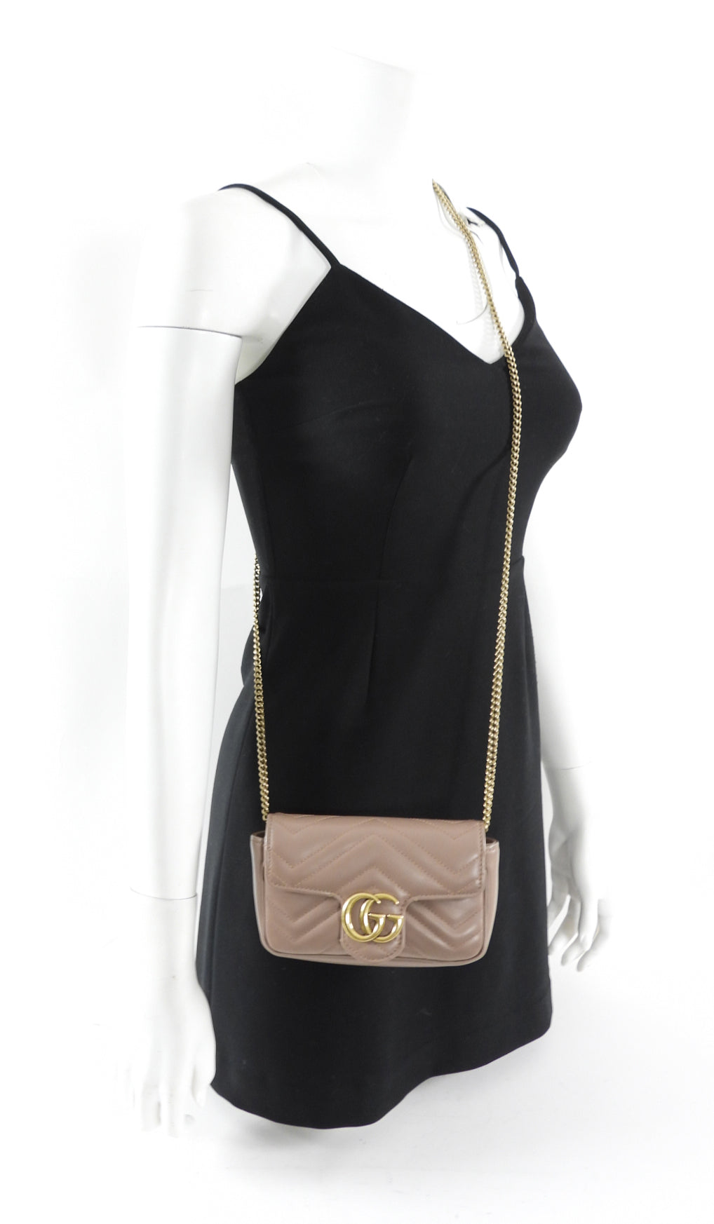 Gucci Marmont Super Mini Beige Leather Crossbody Chain Bag