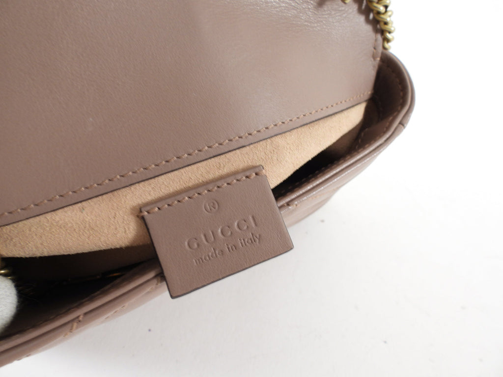 Gucci Marmont Super Mini Beige Leather Crossbody Chain Bag
