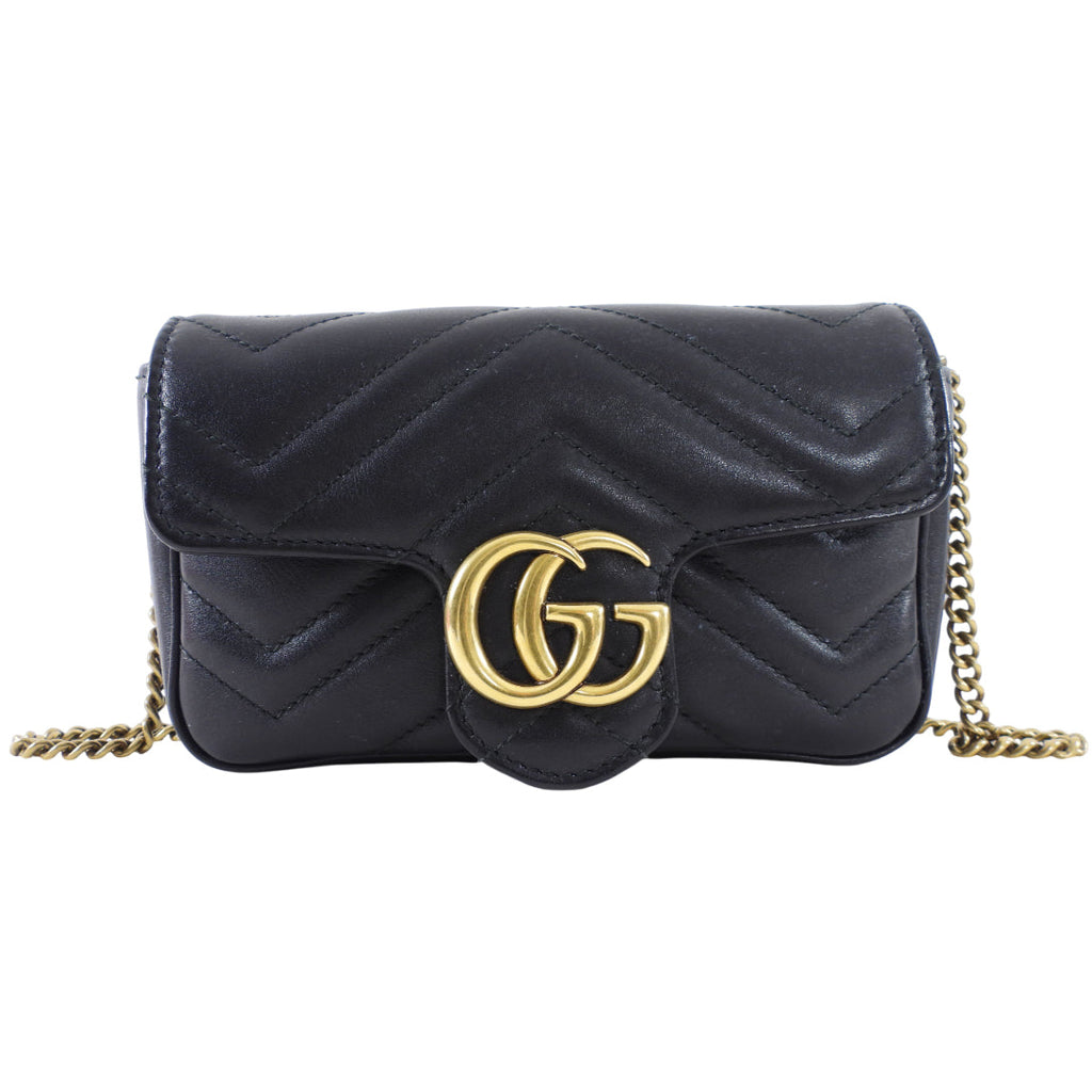 Gucci Marmont Super Mini Black Leather Crossbody Chain Bag
