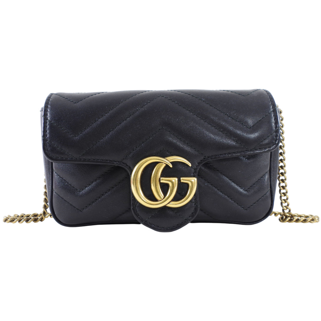 Gucci Marmont Super Mini Black Leather Crossbody Chain Bag