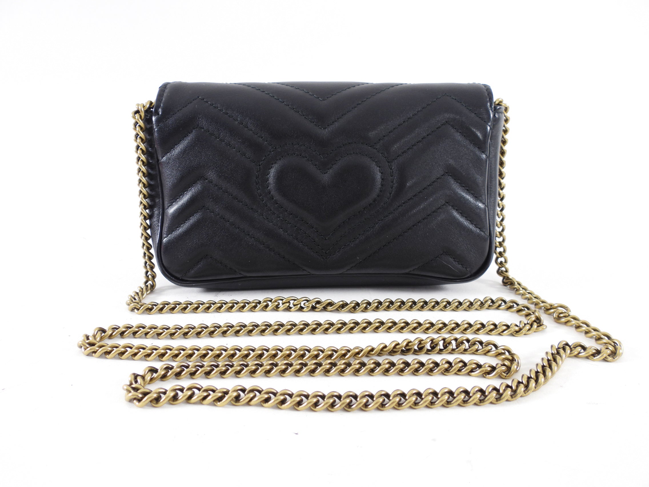Gucci Marmont Super Mini Black Leather Crossbody Chain Bag