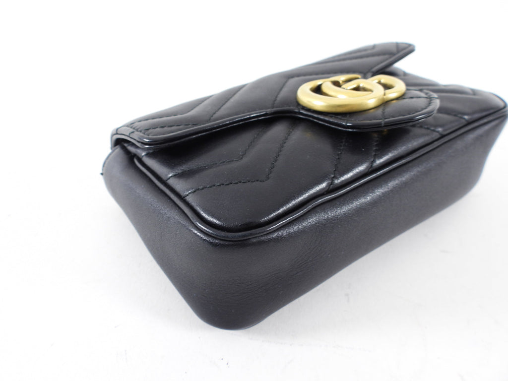 Gucci Marmont Super Mini Black Leather Crossbody Chain Bag