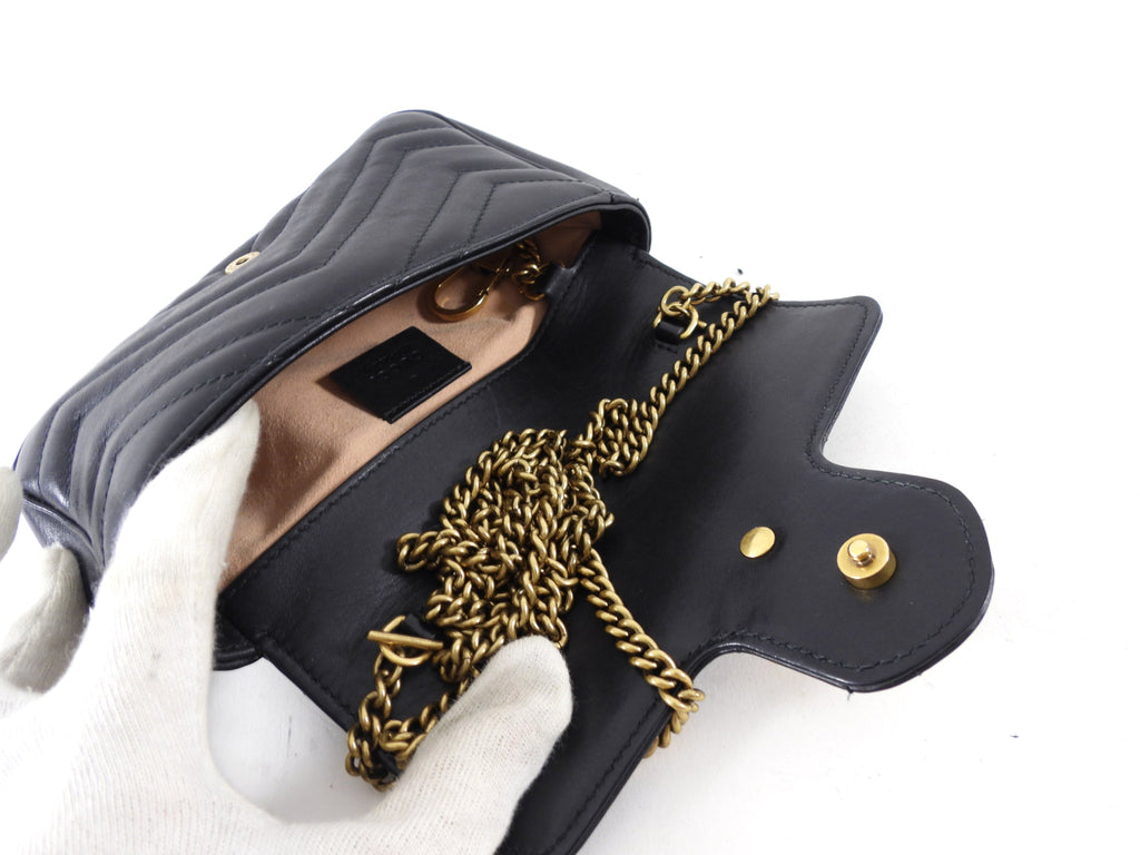 Gucci Marmont Super Mini Black Leather Crossbody Chain Bag
