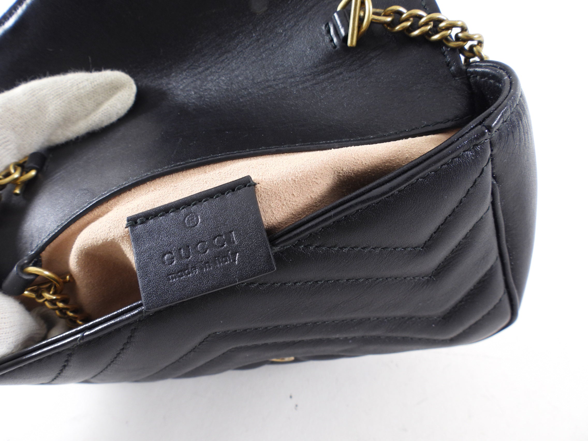 Gucci Marmont Super Mini Black Leather Crossbody Chain Bag