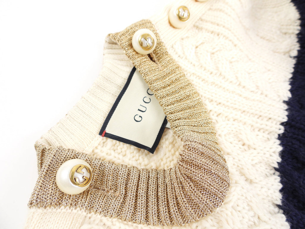 Gucci Striped Wool Knit Sweater with GG Pearl Buttons - Medium