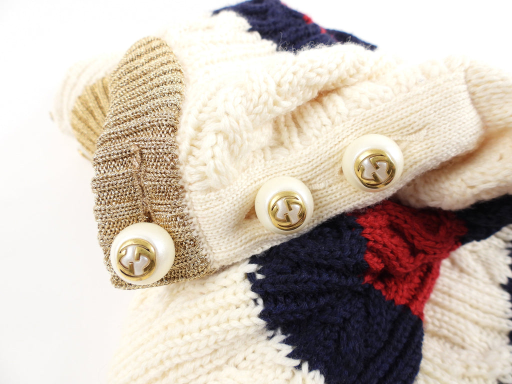 Gucci Striped Wool Knit Sweater with GG Pearl Buttons - Medium