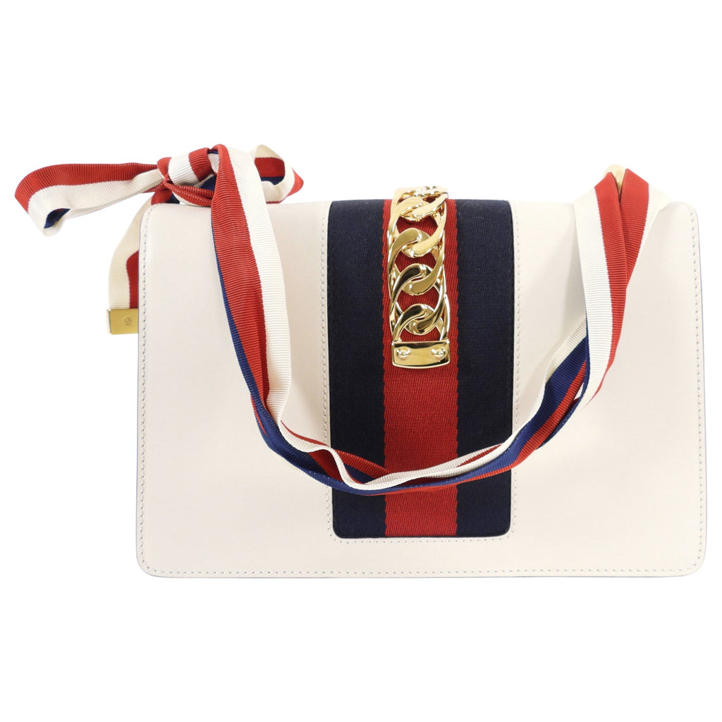 Gucci White Embroidered Floral Small Sylvie Bag