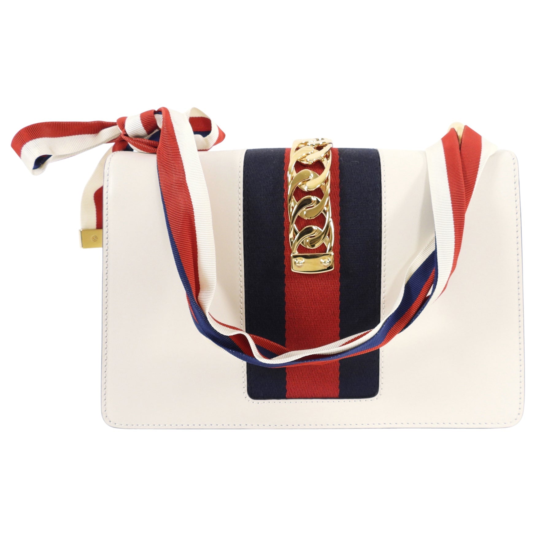 Gucci White Embroidered Floral Small Sylvie Bag