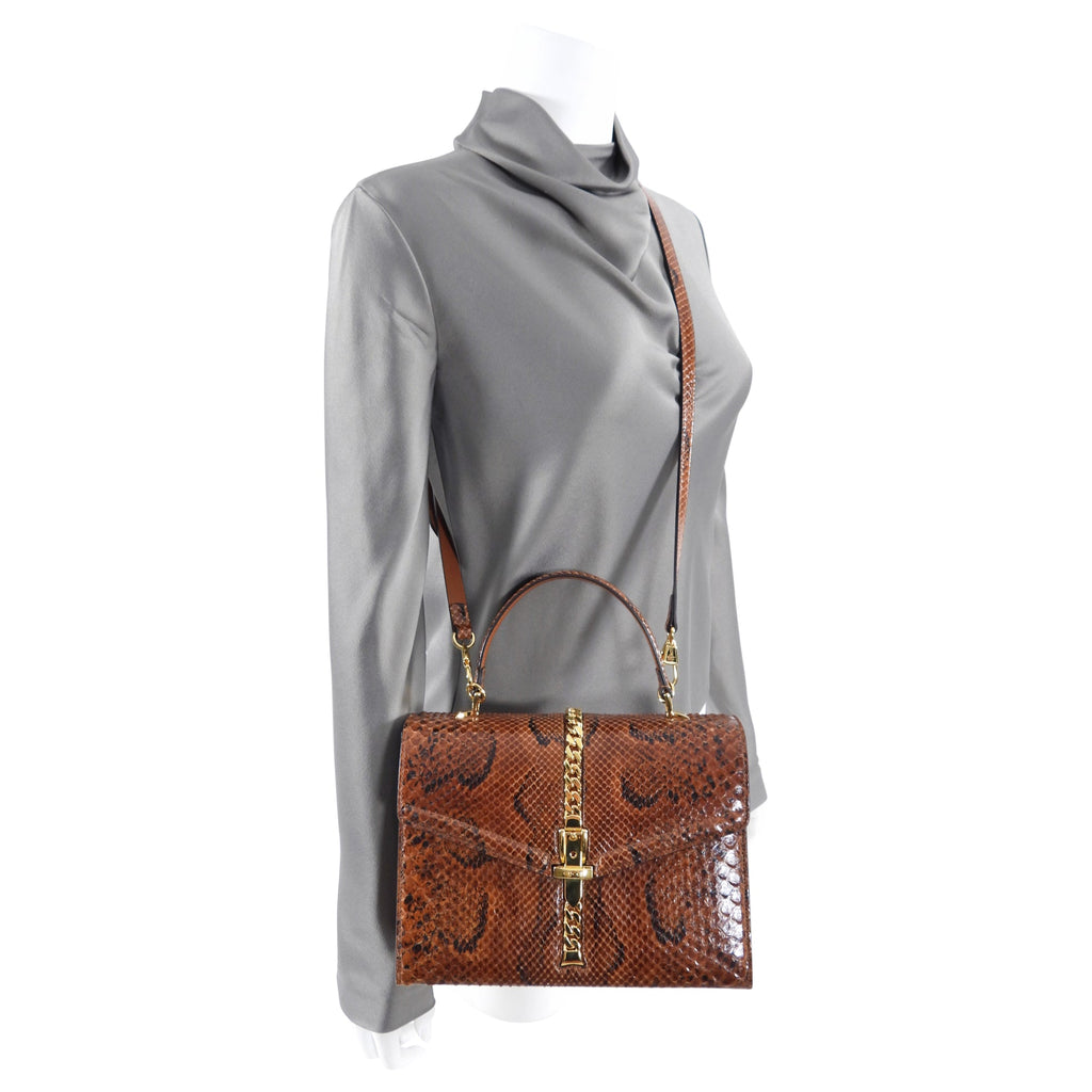 Gucci Sylvie 1969 Python Two Way Top Handle Bag