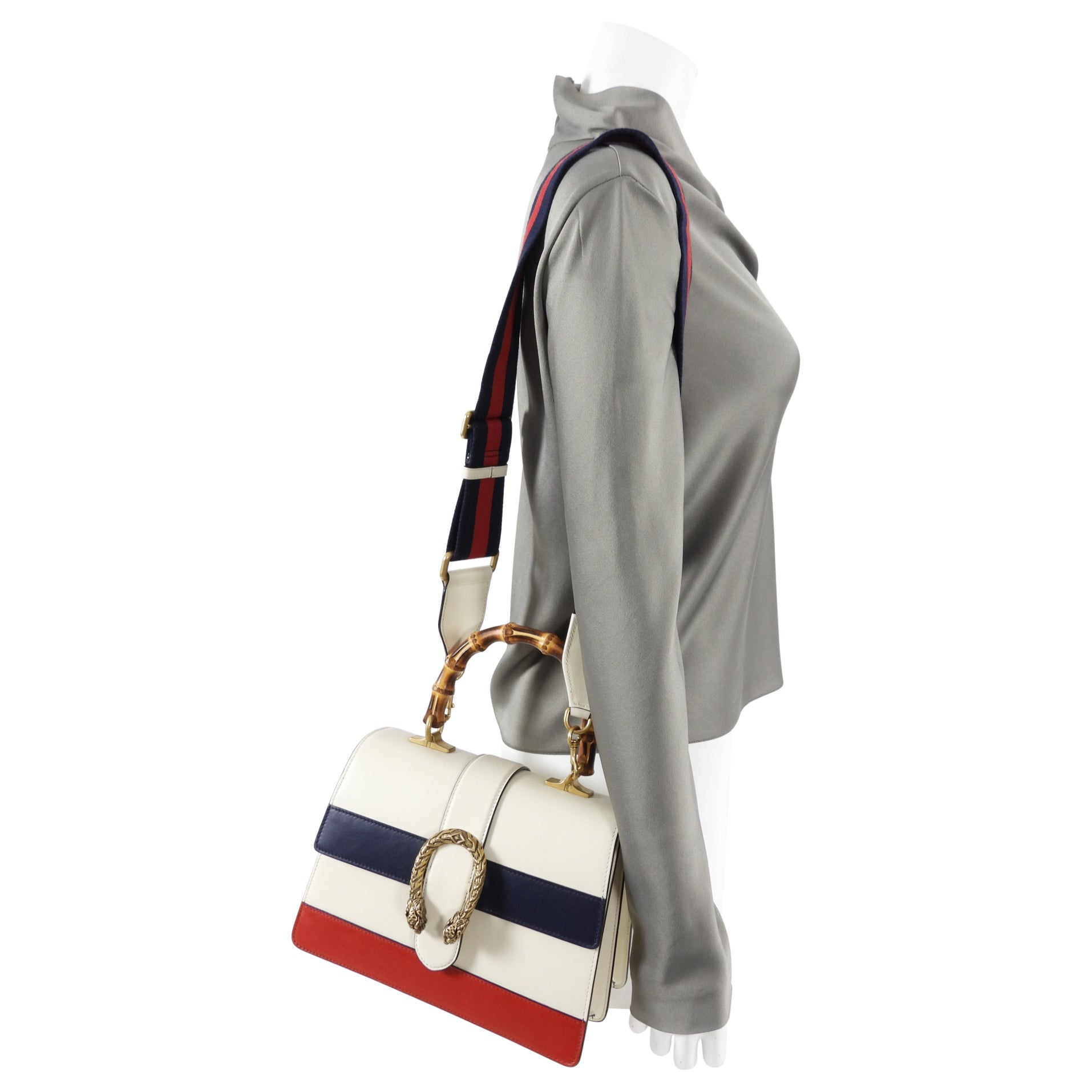 Gucci Medium Dionysus Bamboo Top Handle Stripe Bag