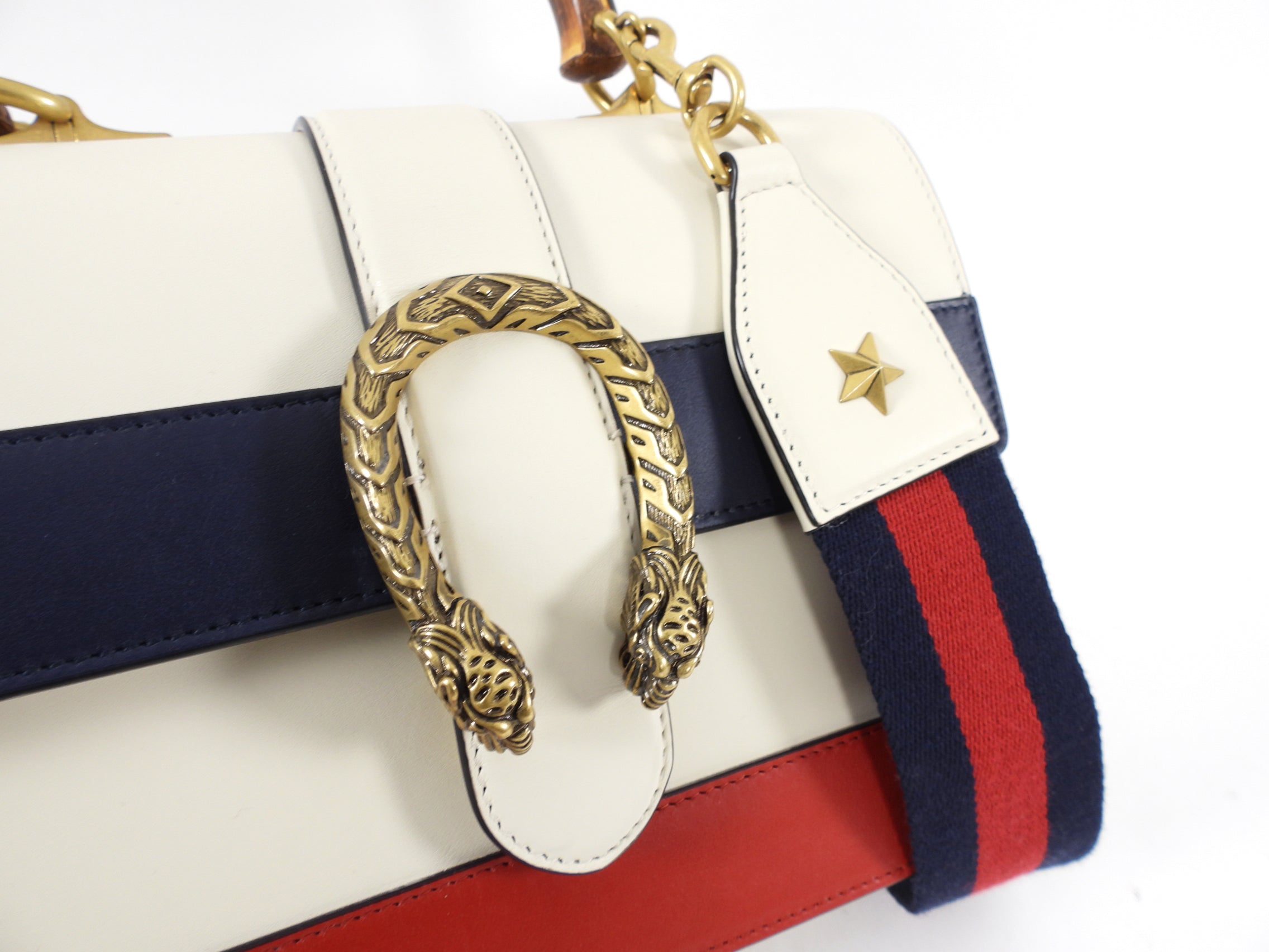 Gucci Medium Dionysus Bamboo Top Handle Stripe Bag