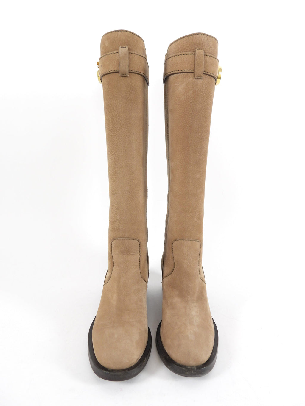 Gucci Taupe Brown Nubuck Leather Tall Boots with GG Logo - 36.5