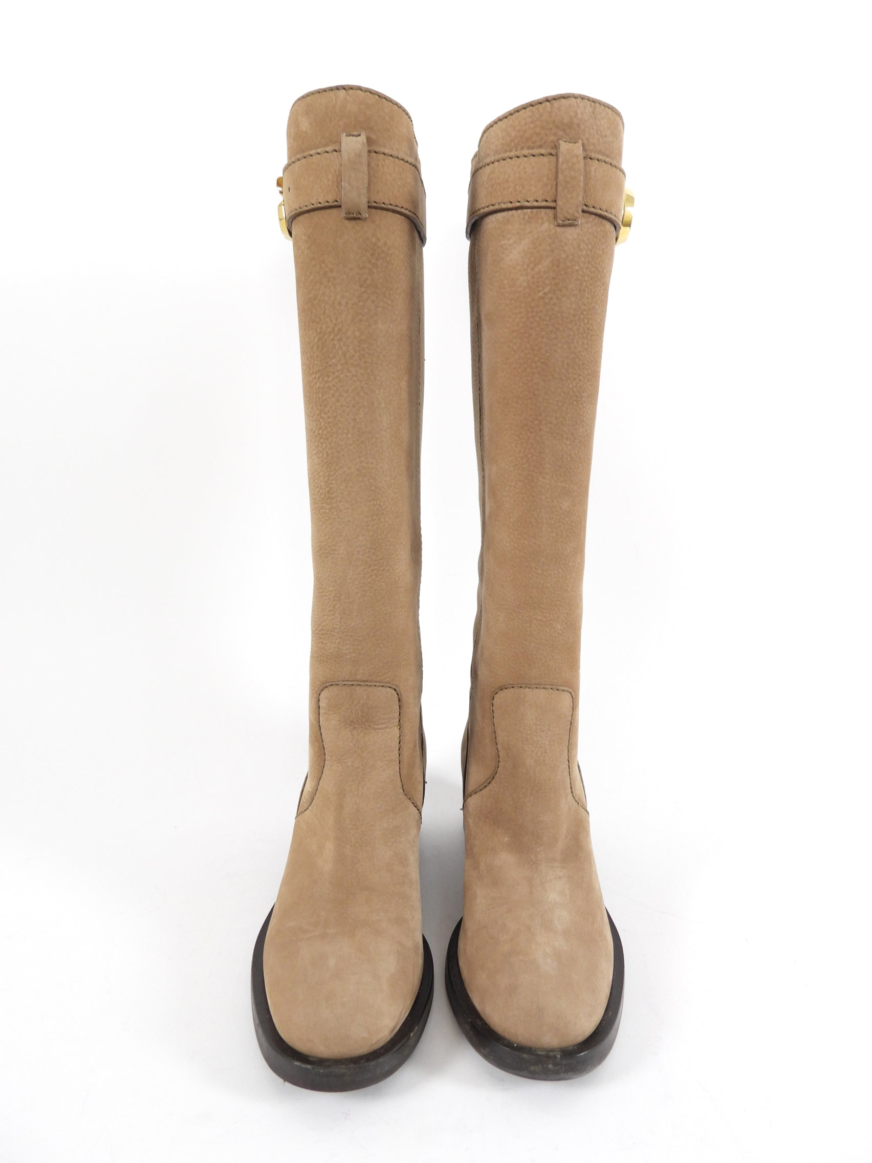 Gucci Taupe Brown Nubuck Leather Tall Boots with GG Logo - 36.5
