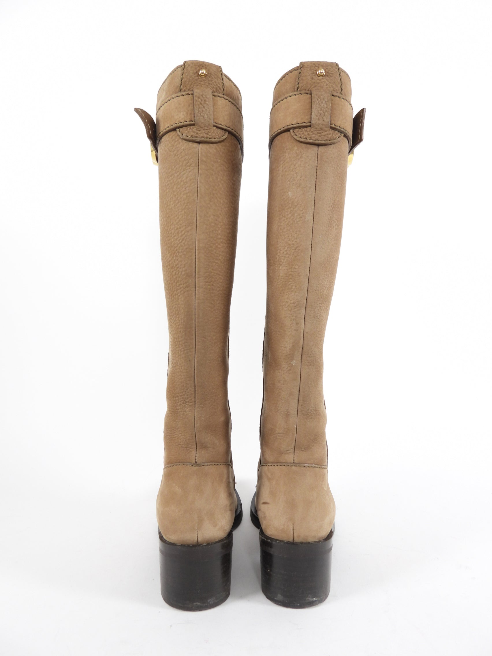 Gucci Taupe Brown Nubuck Leather Tall Boots with GG Logo - 36.5