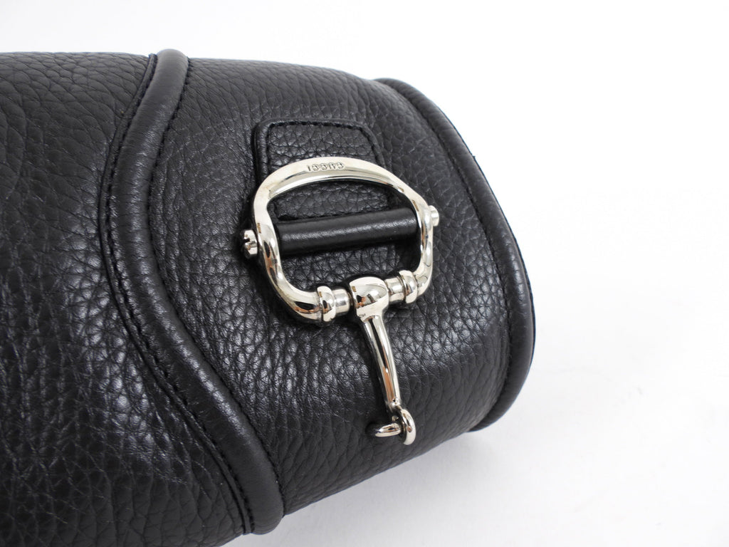 Gucci Silvertone Horsebit Black Leather Tall Riding Boot - 36.5