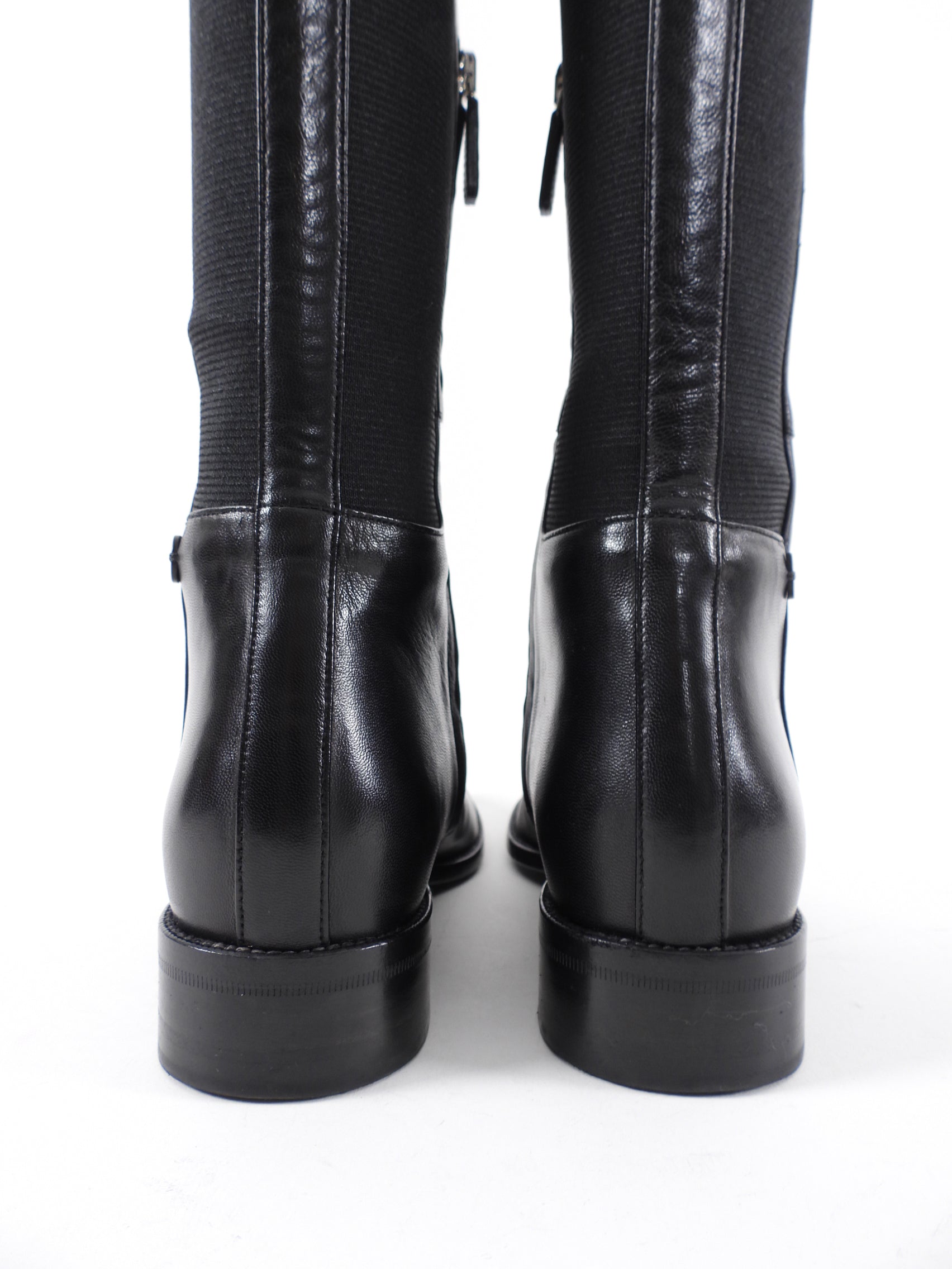 Gucci Black Leather Stretch Knee High Boots - 36.5