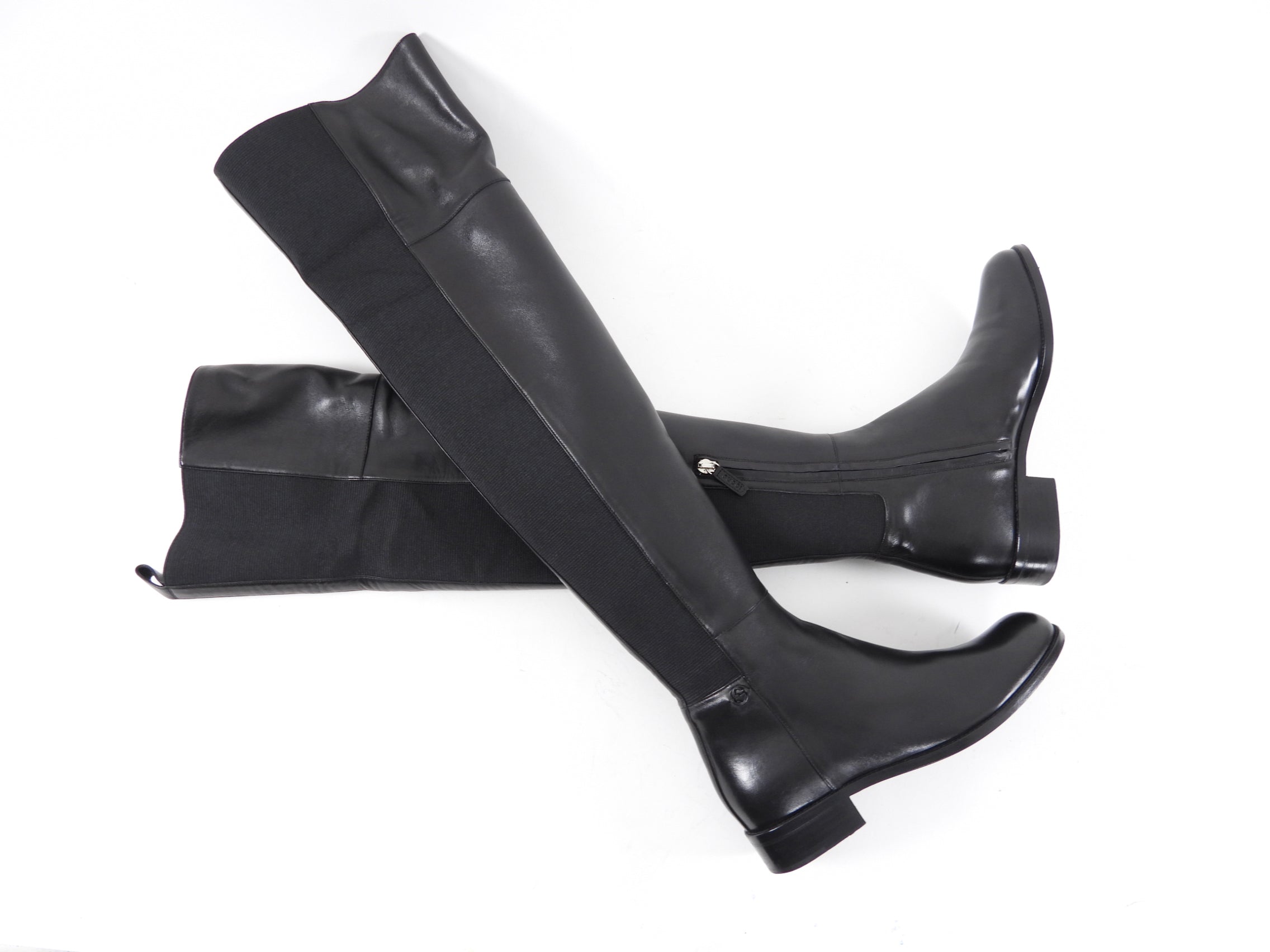 Gucci Black Leather Stretch Knee High Boots - 36.5