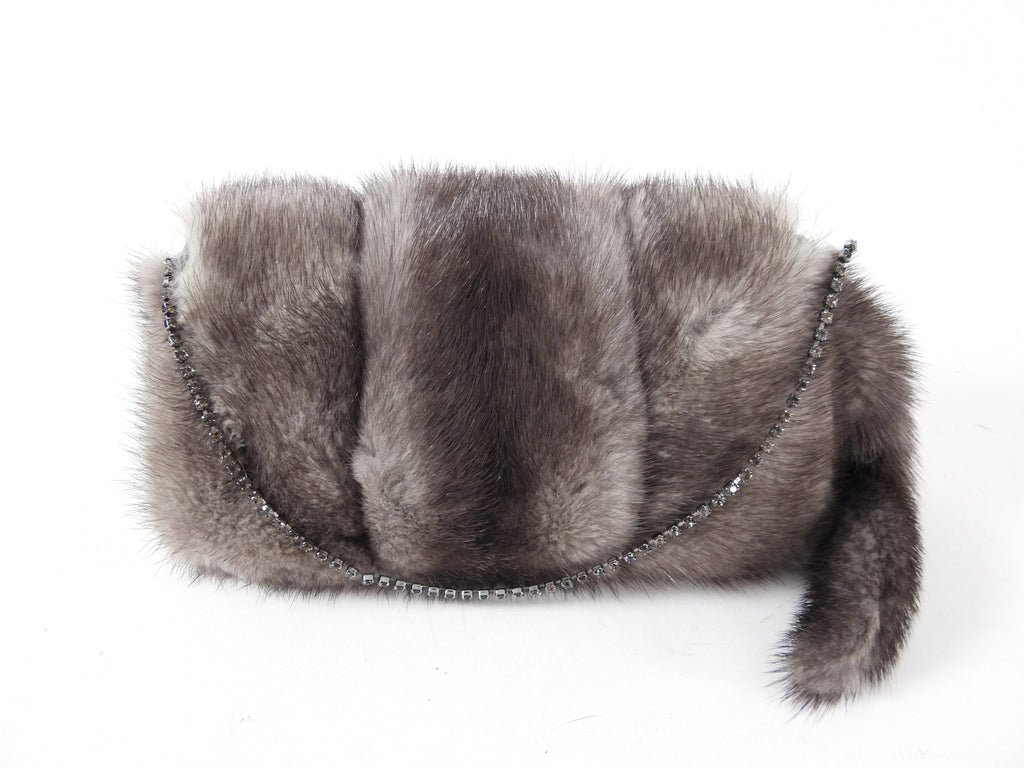 Gucci Tom Ford 2004 Grey Mink Fur Mini Dragon Evening Bag