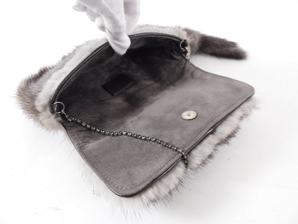 Gucci Tom Ford 2004 Grey Mink Fur Mini Dragon Evening Bag