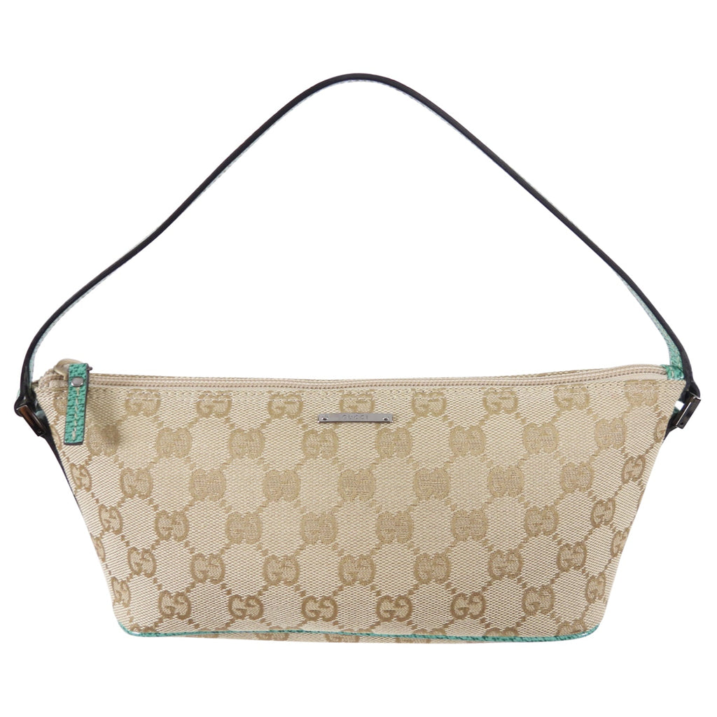 Gucci Monogram Canvas Turquoise Small Boat Pochette Bag