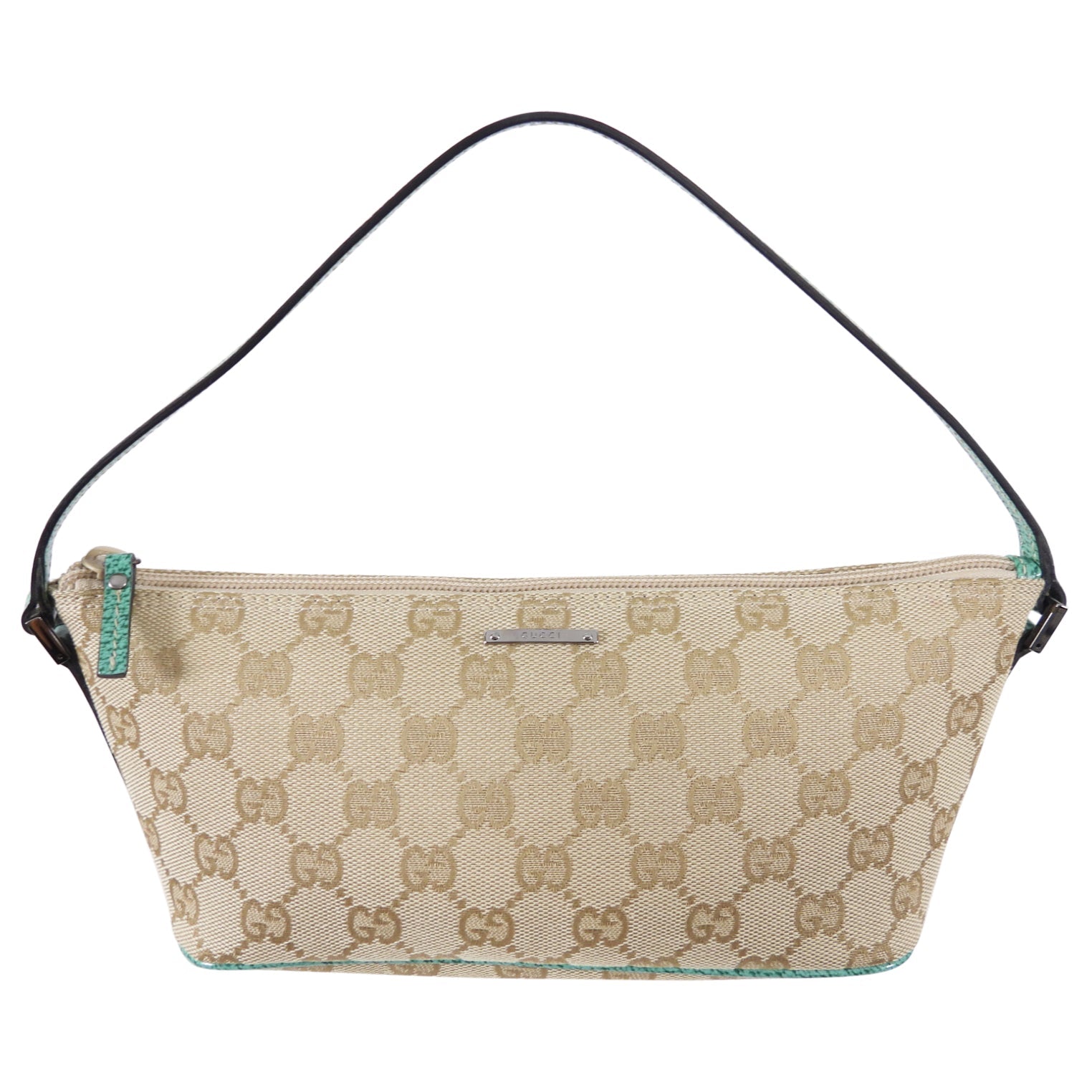 Gucci Monogram Canvas Turquoise Small Boat Pochette Bag