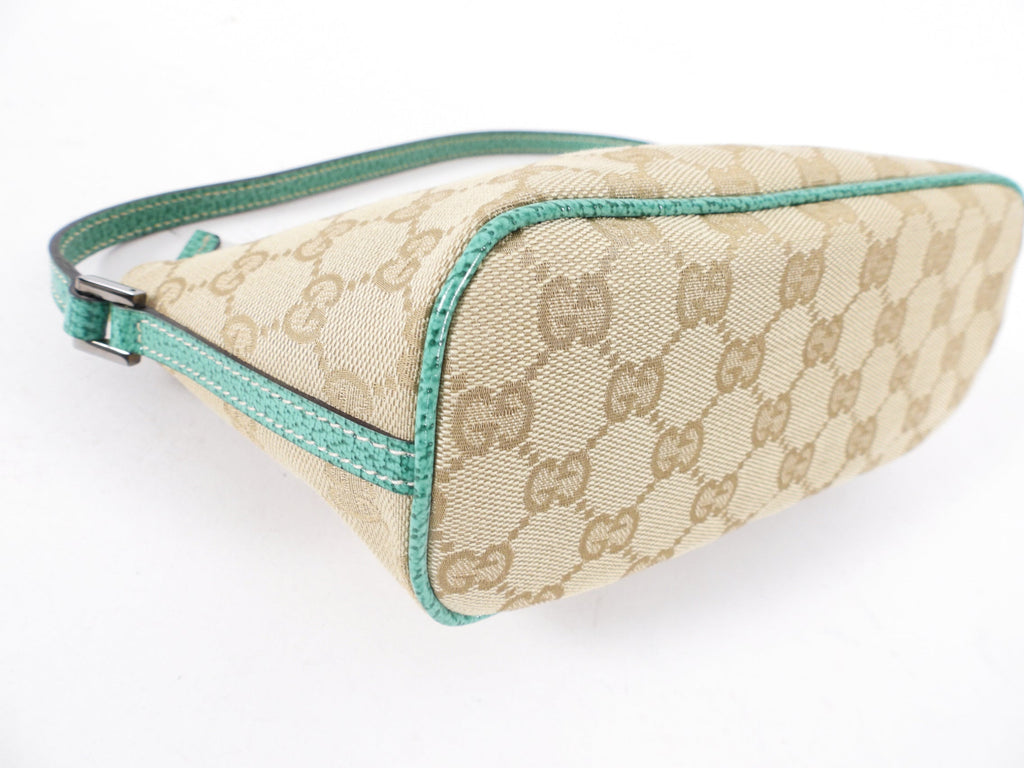 Gucci Monogram Canvas Turquoise Small Boat Pochette Bag