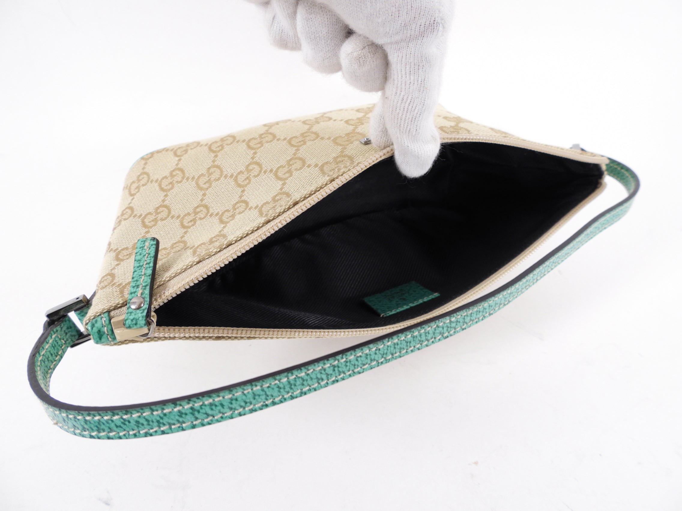 Gucci Monogram Canvas Turquoise Small Boat Pochette Bag