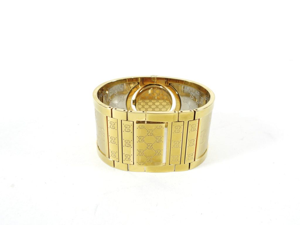 Gucci Gold Monogram Twirl Bangle Cuff Watch 112