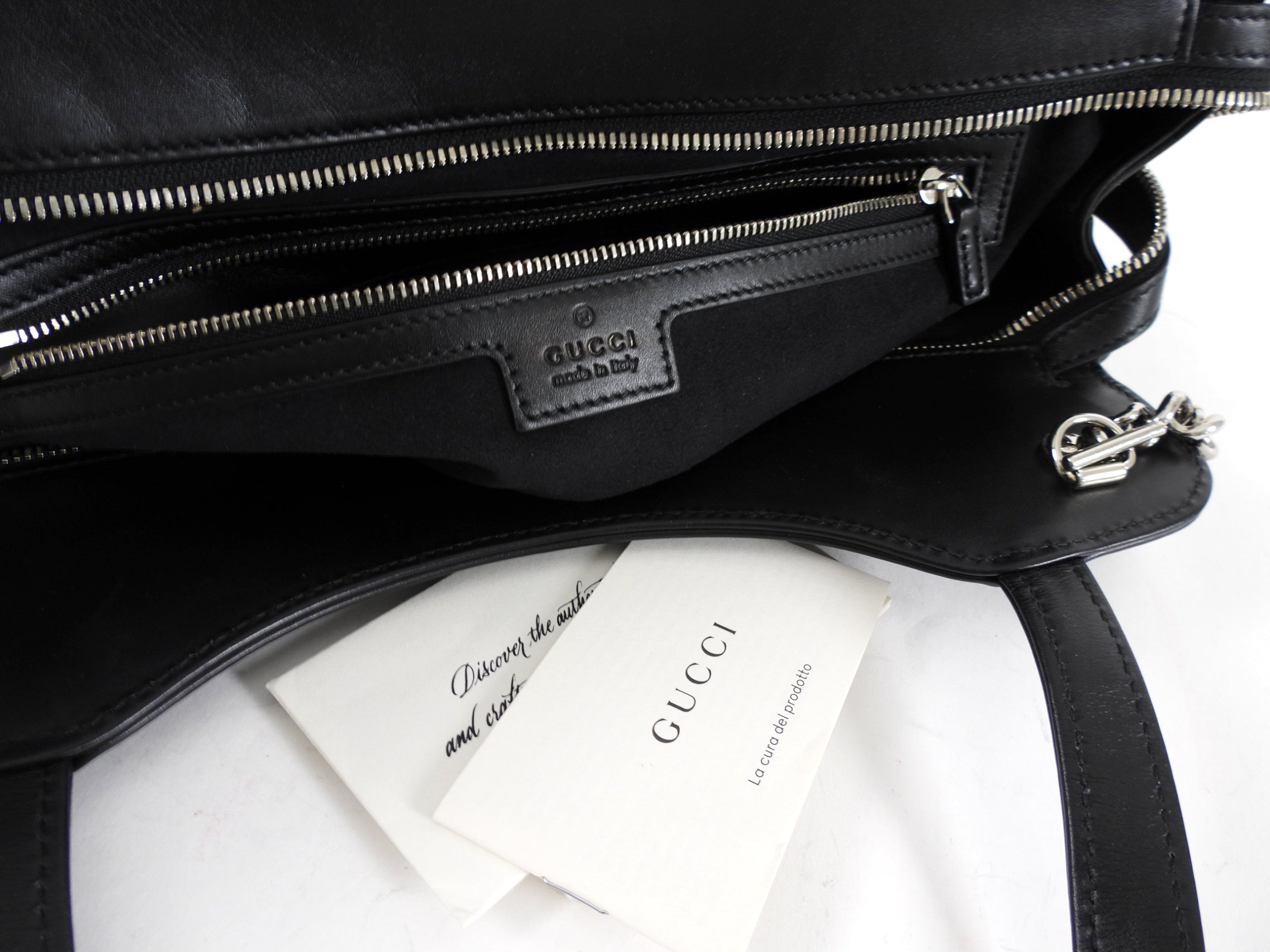 Gucci Black Leather Petite GG Two Way Tote Bag