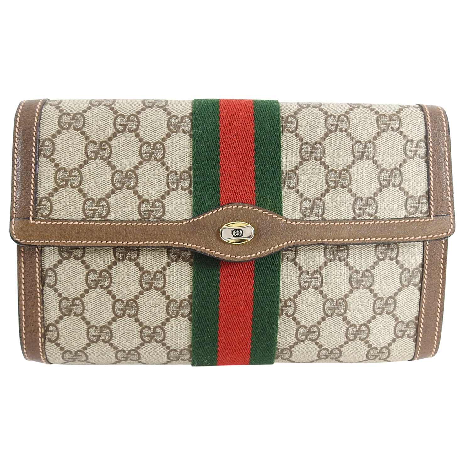 Gucci Vintage 1980’s Brown Monogram Canvas Clutch Bag