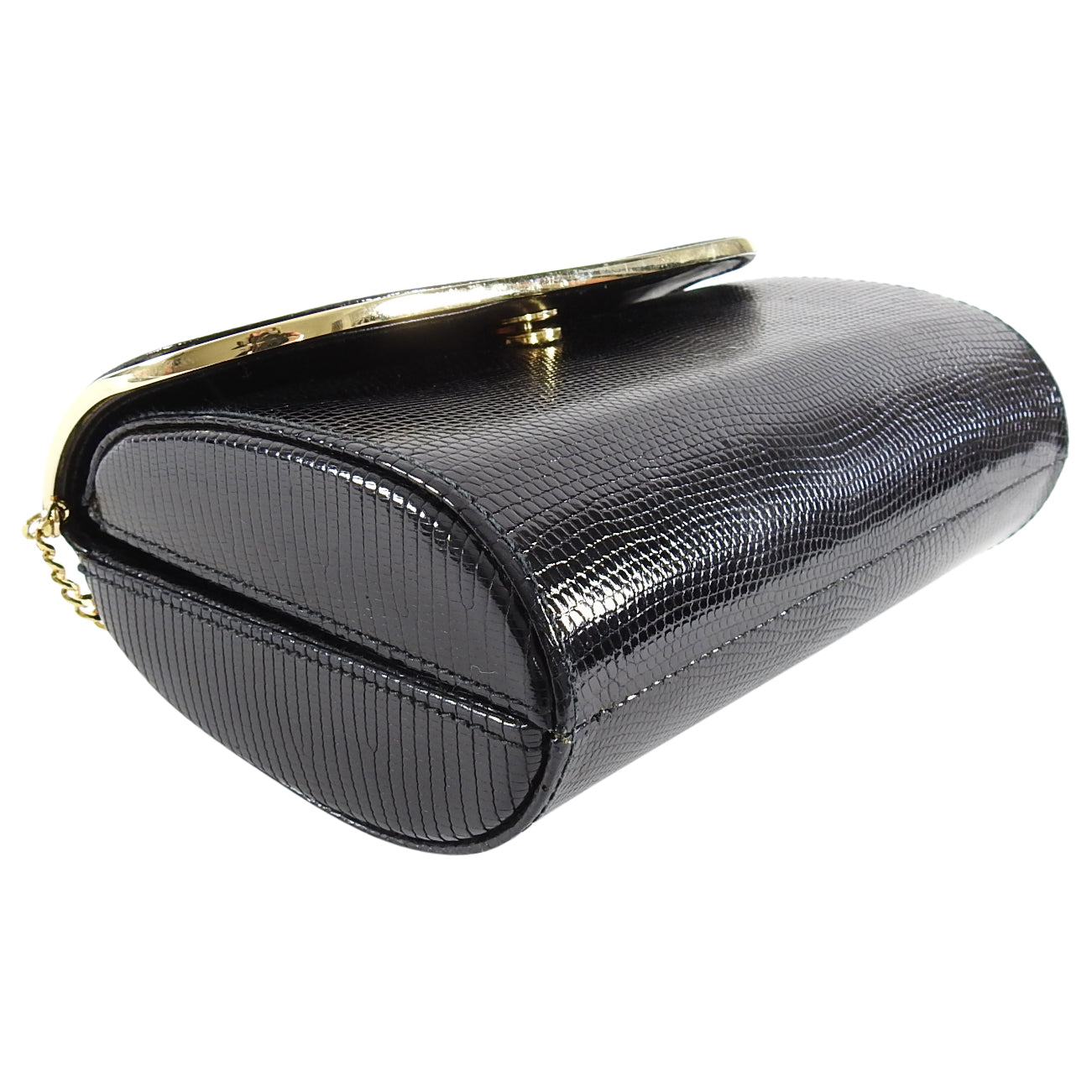 Gucci Vintage 1980’s Black Lizard Chain Strap Evening Bag