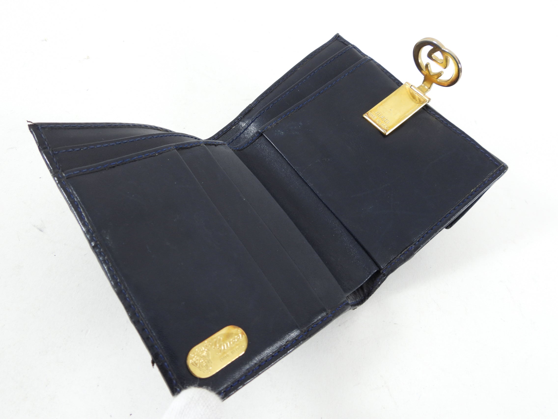 Gucci Vintage 1980’s Blue Monogram French Compact Wallet