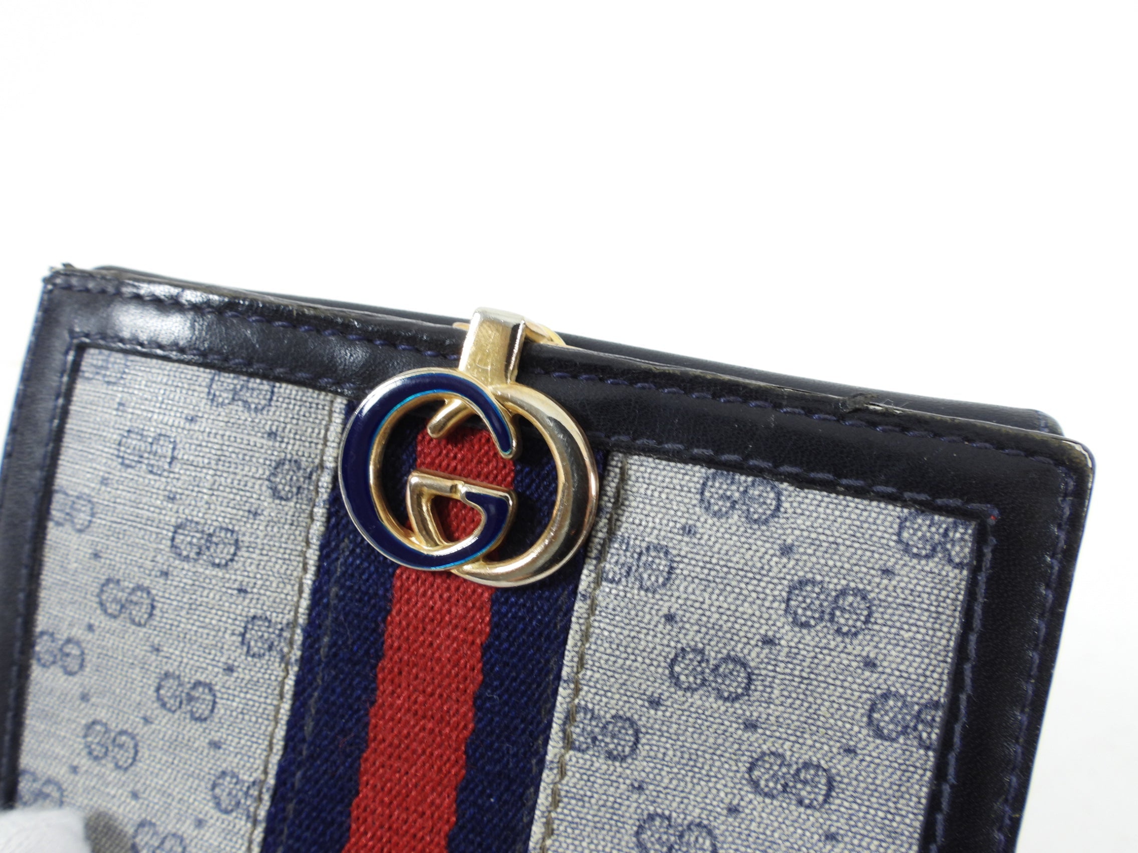 Gucci Vintage 1980’s Blue Monogram French Compact Wallet