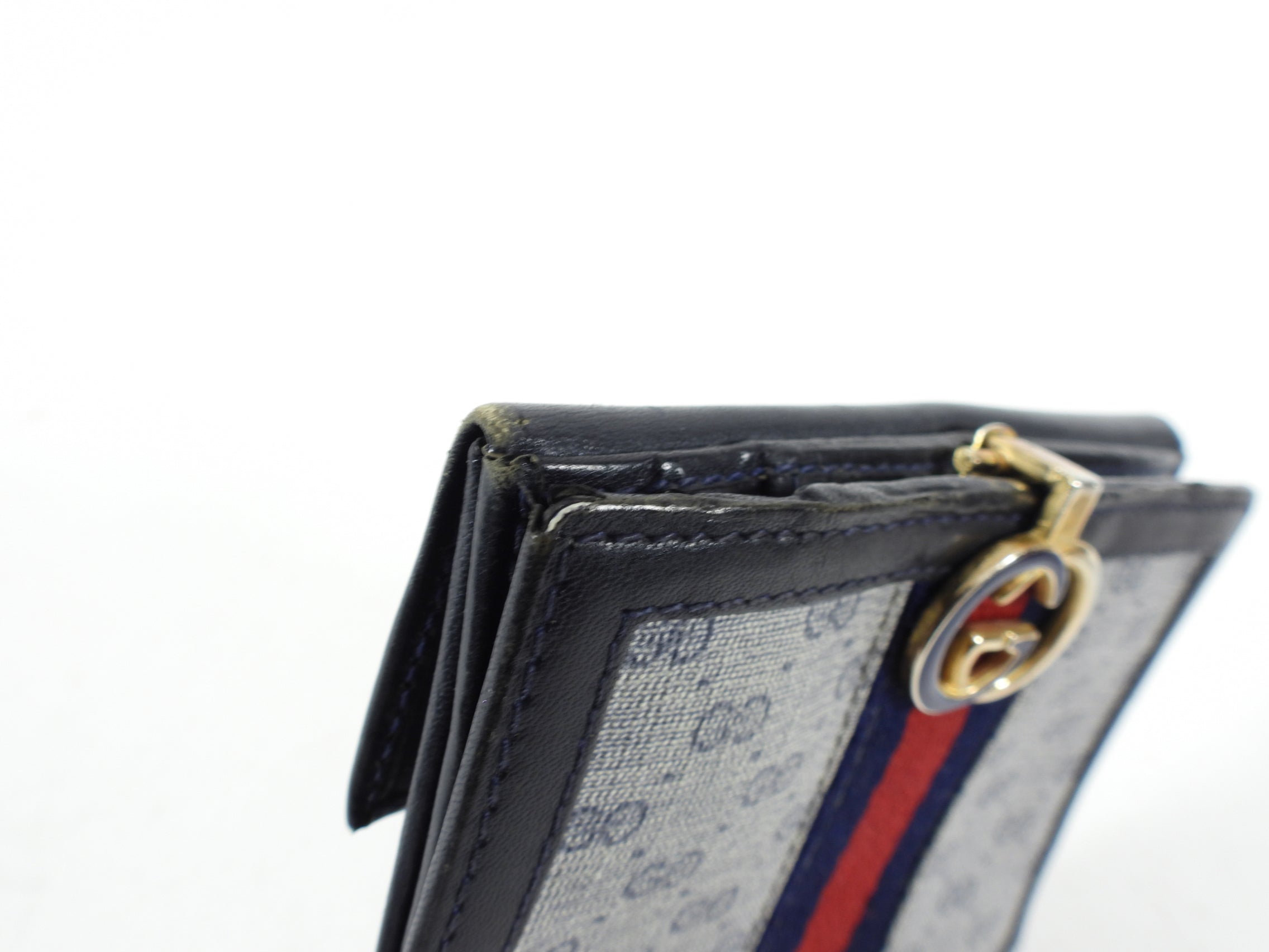 Gucci Vintage 1980’s Blue Monogram French Compact Wallet