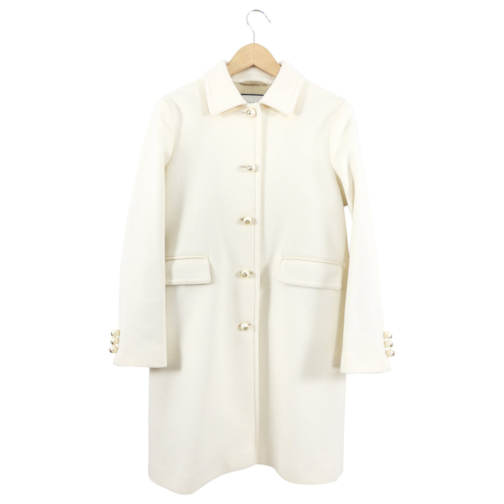 Gucci Ivory Wool GG Pearl Button Single Breasted Coat - USA 2
