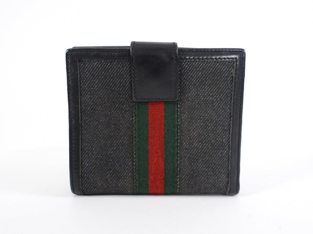 Gucci Denim Bifold Wallet with Web Stripe Detail