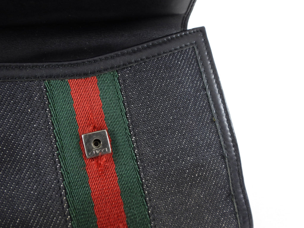 Gucci Denim Bifold Wallet with Web Stripe Detail