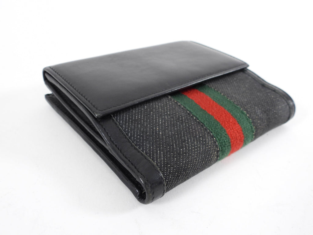 Gucci Denim Bifold Wallet with Web Stripe Detail