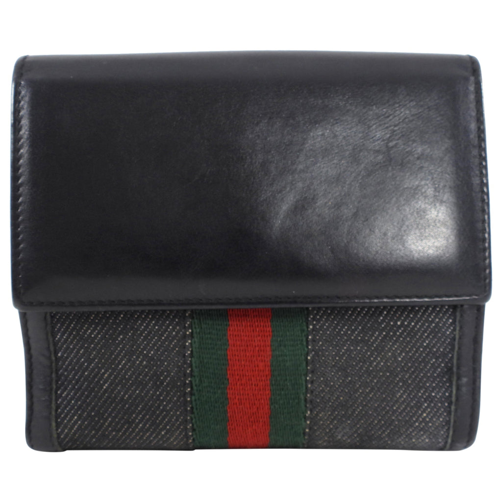 Gucci Denim Bifold Wallet with Web Stripe Detail