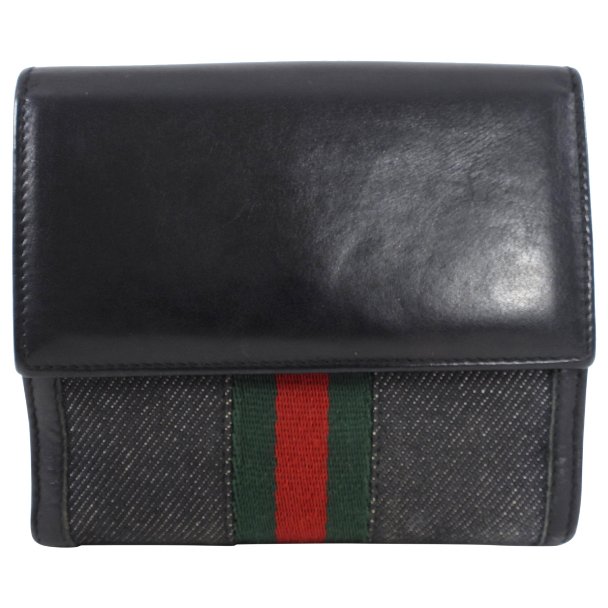 Gucci Denim Bifold Wallet with Web Stripe Detail