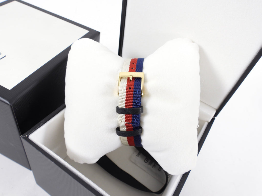 Gucci Blue and Red Mother of Pearl Stripe G Frame Ladies Watch