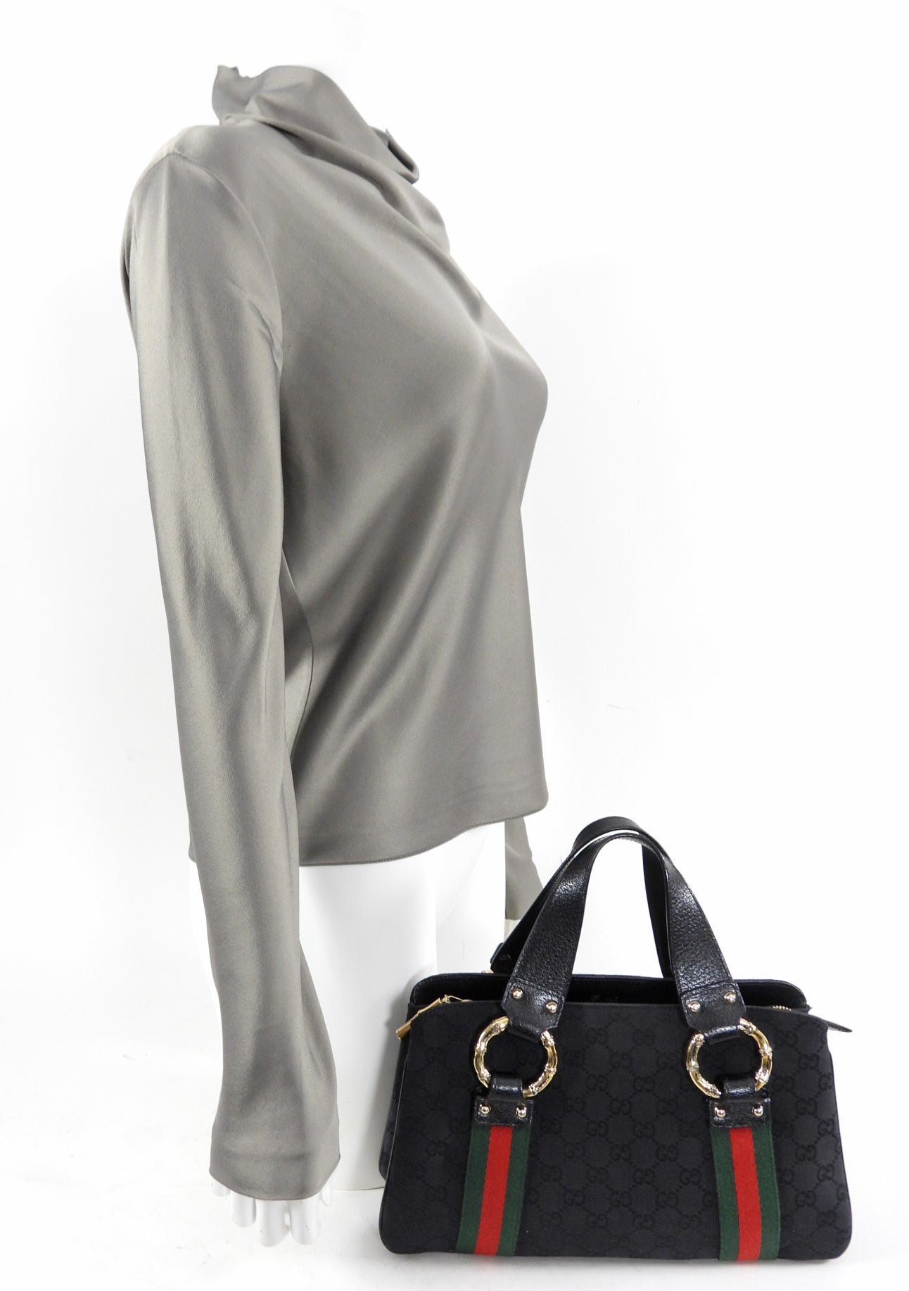 Gucci 2000’s Black Monogram Web Trim Handbag