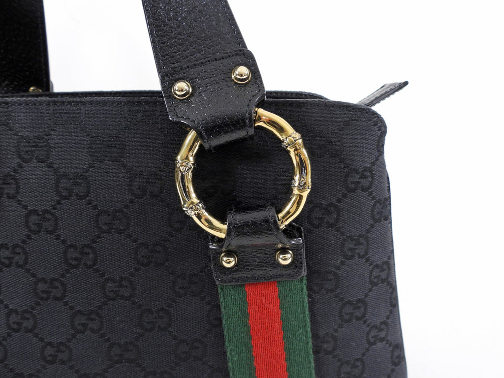 Gucci 2000’s Black Monogram Web Trim Handbag