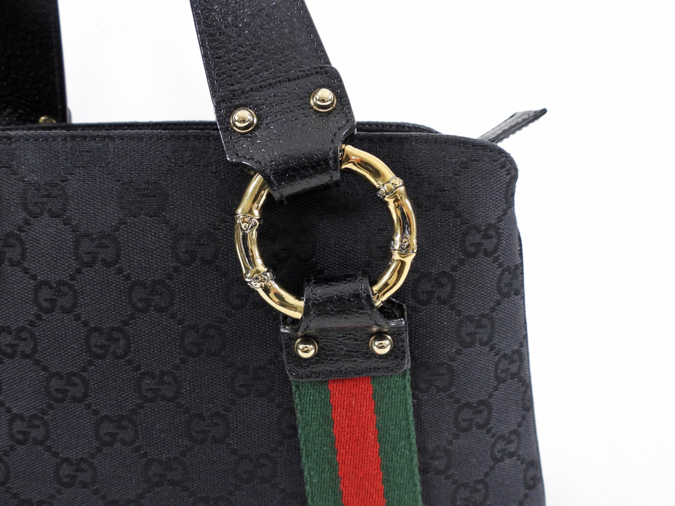 Gucci 2000’s Black Monogram Web Trim Handbag