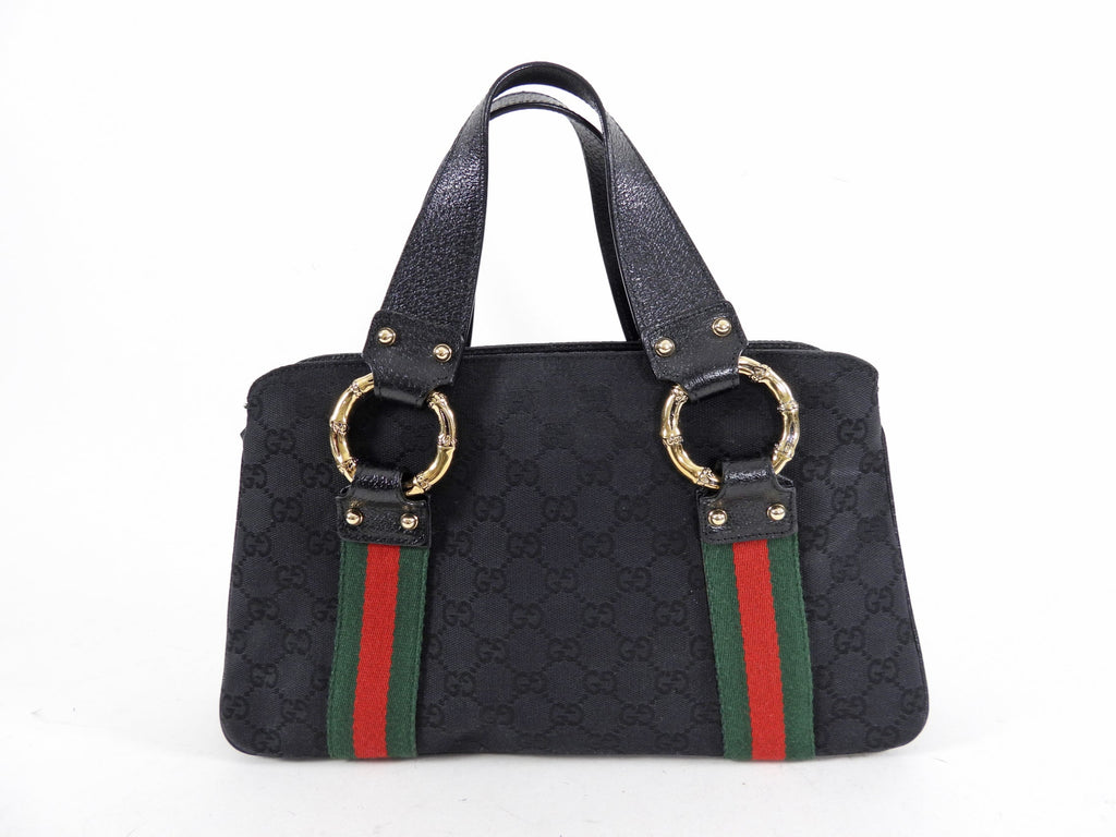 Gucci 2000’s Black Monogram Web Trim Handbag