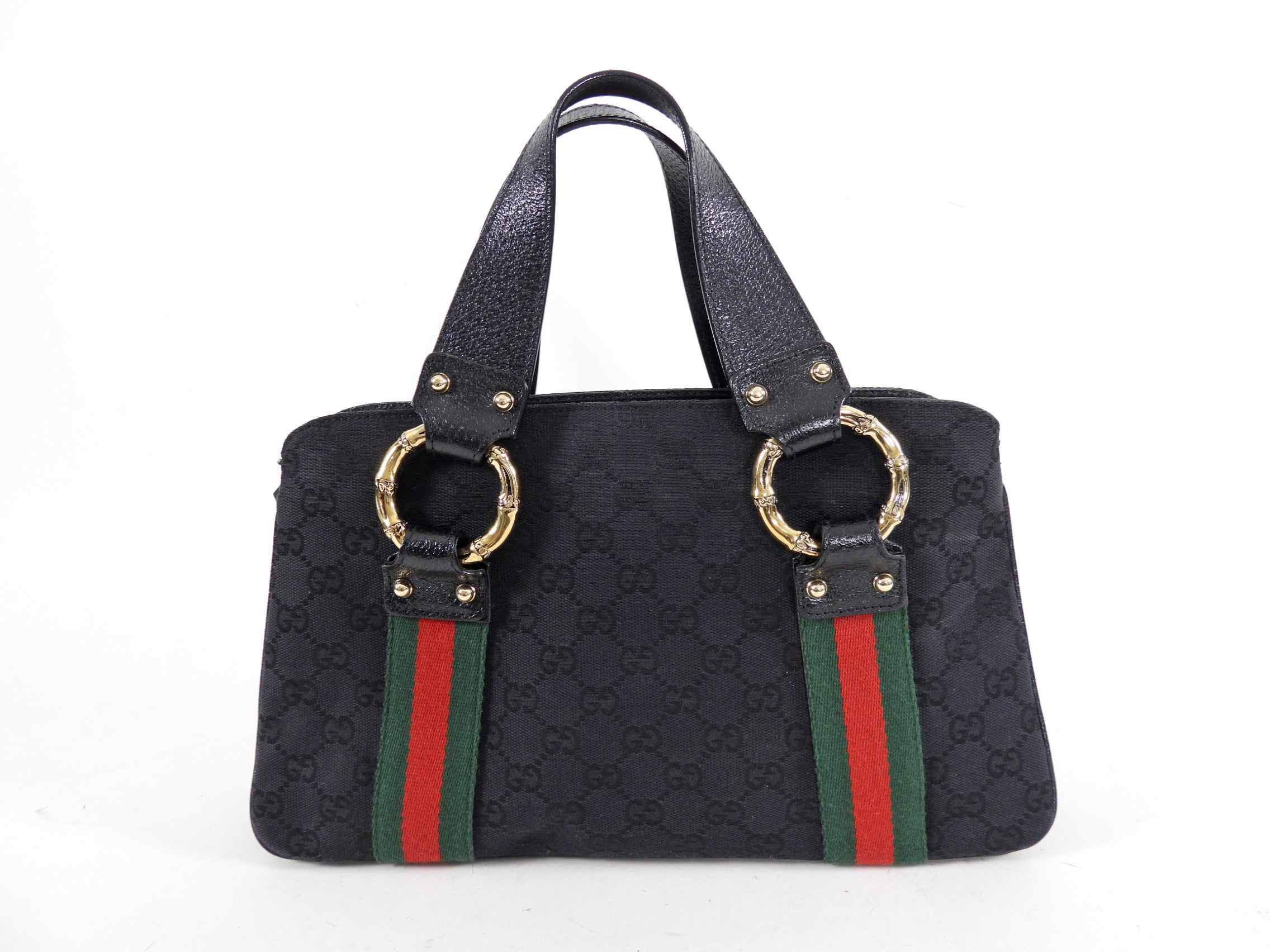 Gucci 2000’s Black Monogram Web Trim Handbag
