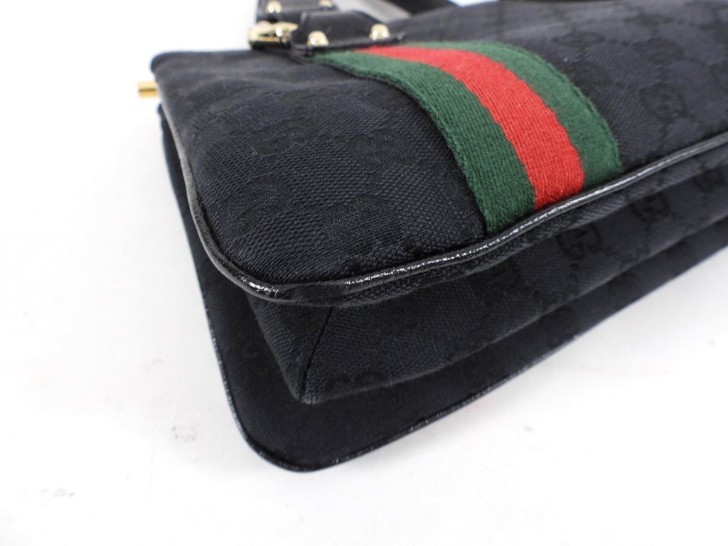 Gucci 2000’s Black Monogram Web Trim Handbag
