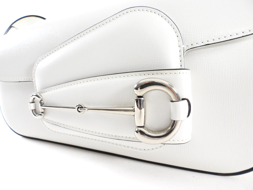 Gucci Horsebit 1955 White Leather Asymmetrical Bag
